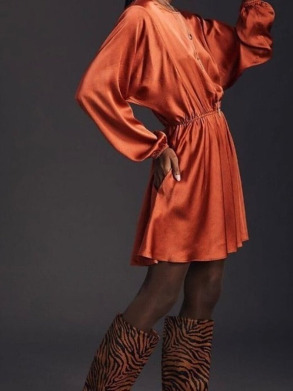 Anthropologie Caballero Long Sleeve Satin Mini Dress – Size Small - Picture 3 of 9